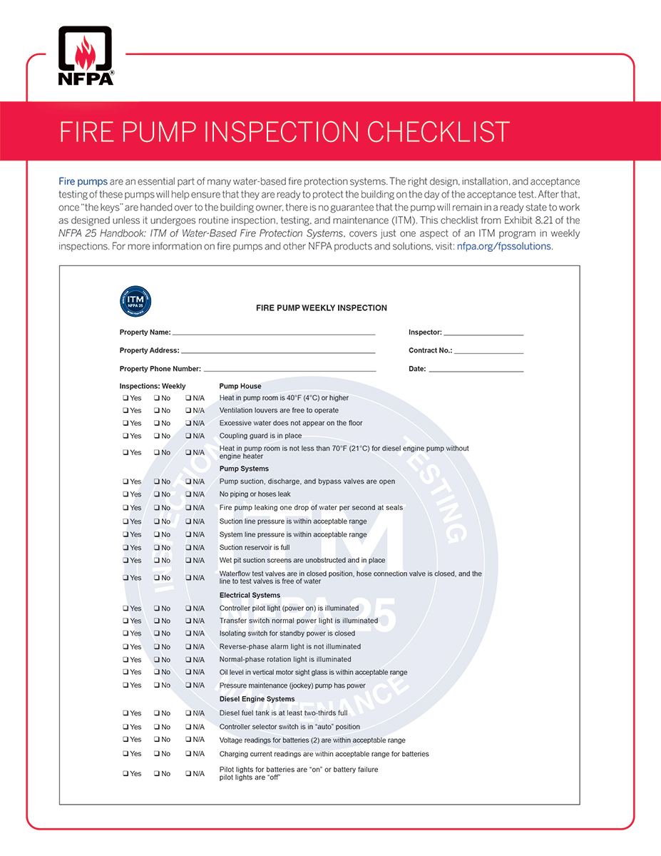 Fire Pump Inspection Checklist.